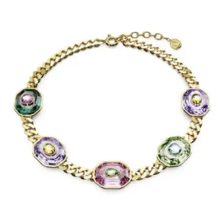 Collar con cadena Curb de tono dorado con cristales octagonales multicolores