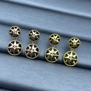 Gold-Tone Double Star Motif Crystal Earrings