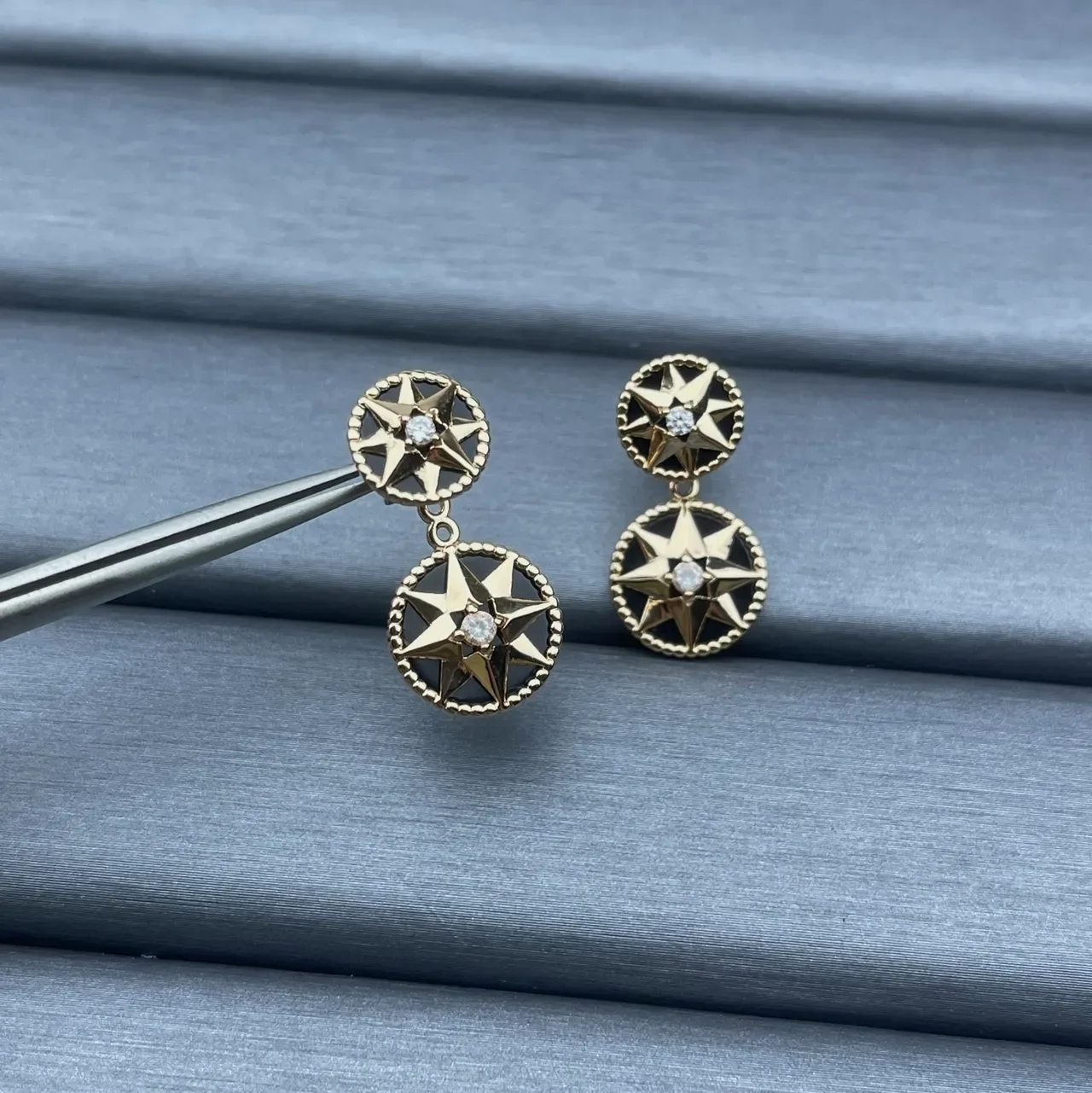 Gold-Tone Double Star Motif Crystal Earrings 5