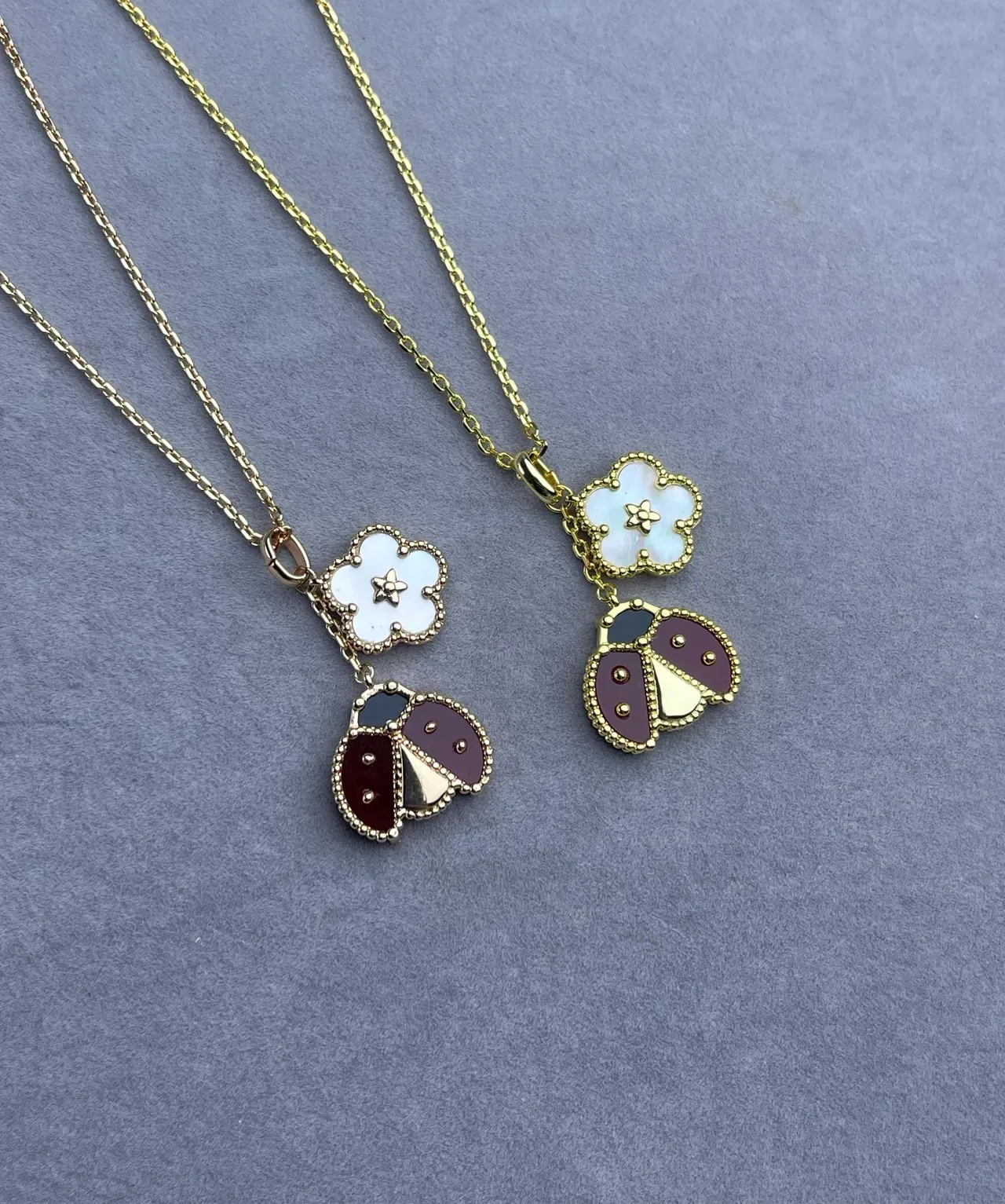 Gold-Tone Enamel Floral and Ladybug Pendant Necklaces 2