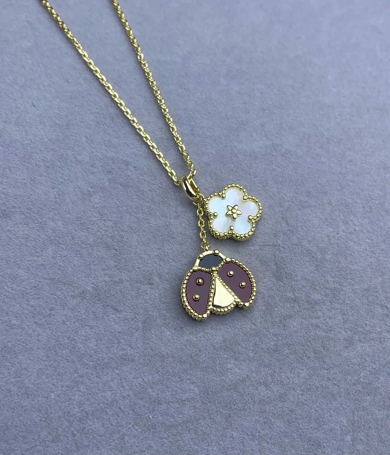 Gold-Tone Enamel Floral and Ladybug Pendant Necklaces 3