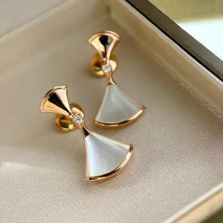 Gold-Tone Fan-Shaped Mother-of-Pearl and Gemstone Earrings