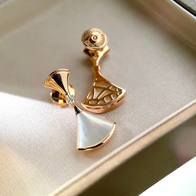 Gold-Tone Fan-Shaped Mother-of-Pearl and Gemstone Earrings 2