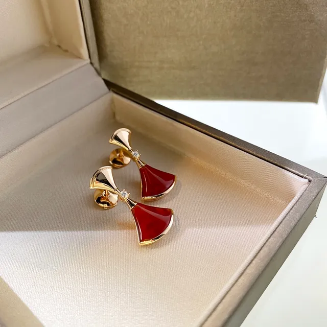 Gold-Tone Fan-Shaped Mother-of-Pearl and Gemstone Earrings 3