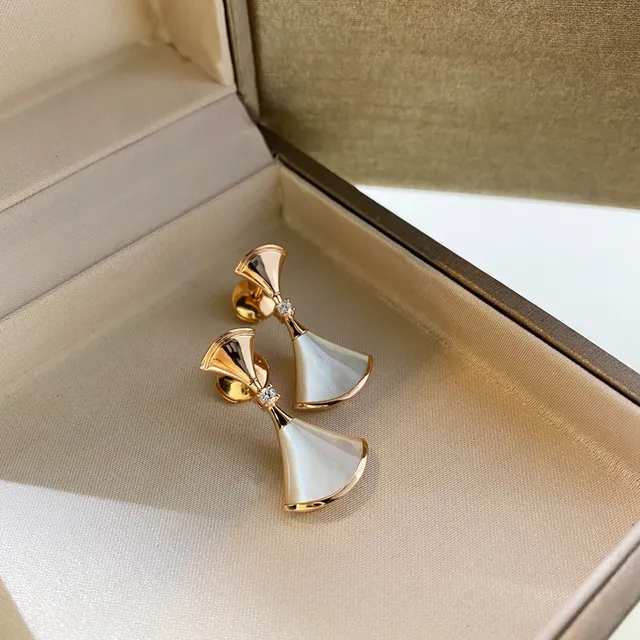 Gold-Tone Fan-Shaped Mother-of-Pearl and Gemstone Earrings 4