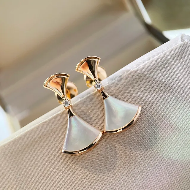 Gold-Tone Fan-Shaped Mother-of-Pearl and Gemstone Earrings 5