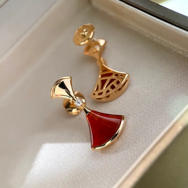 Gold-Tone Fan-Shaped Mother-of-Pearl and Gemstone Earrings 6