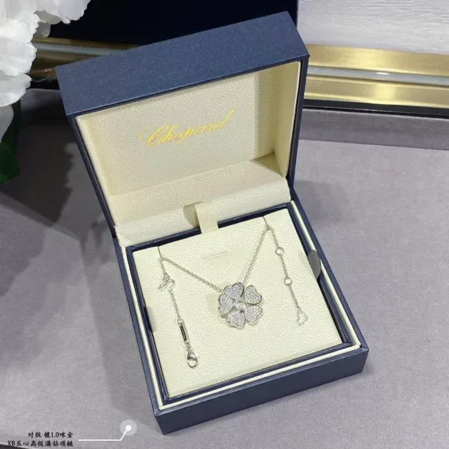Gold-Tone Five-Petal Heart Flower Pavé Necklace 2