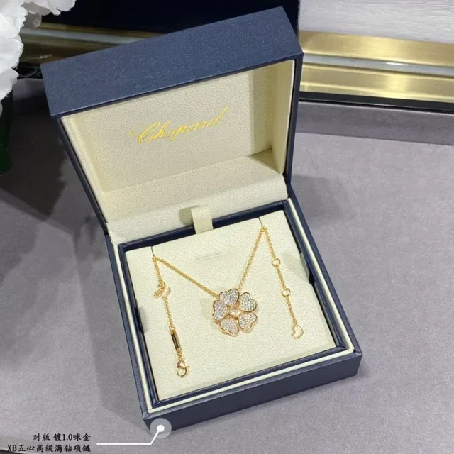 Gold-Tone Five-Petal Heart Flower Pavé Necklace 3