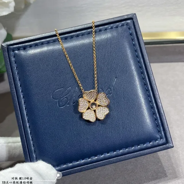 Gold-Tone Five-Petal Heart Flower Pavé Necklace 7