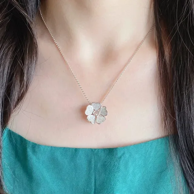 Gold-Tone Five-Petal Heart Flower Pavé Necklace 9