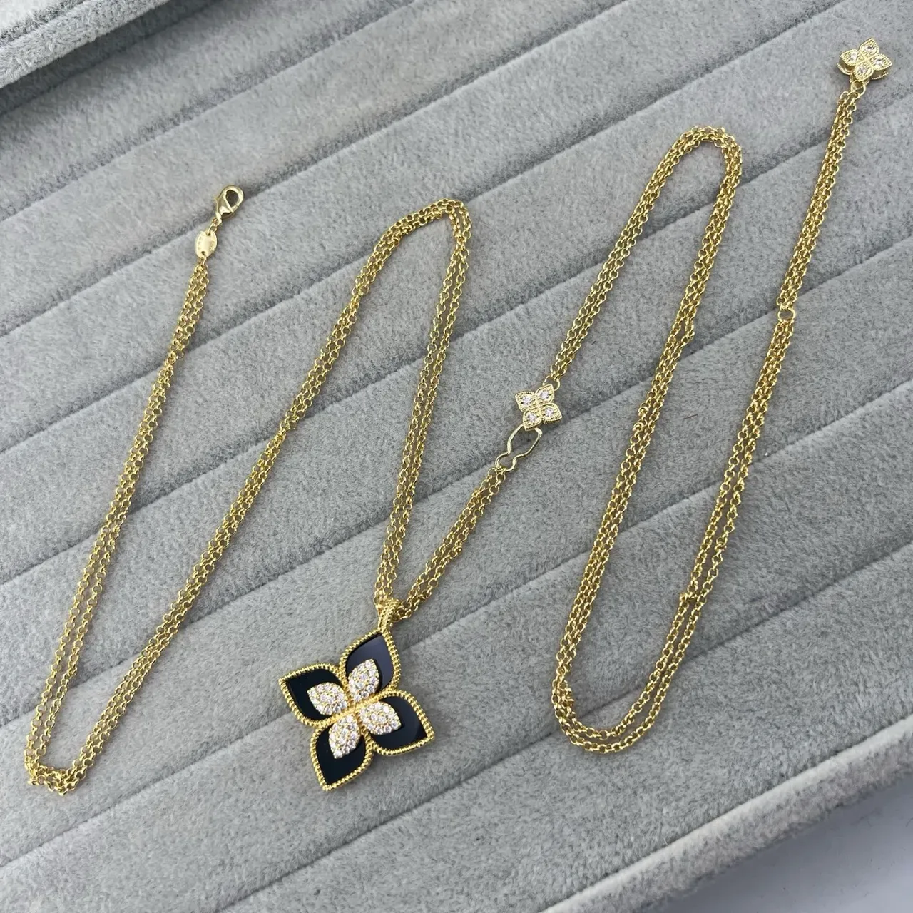 Gold-Tone Floral Malachite and Crystal Pendant Necklaces 2