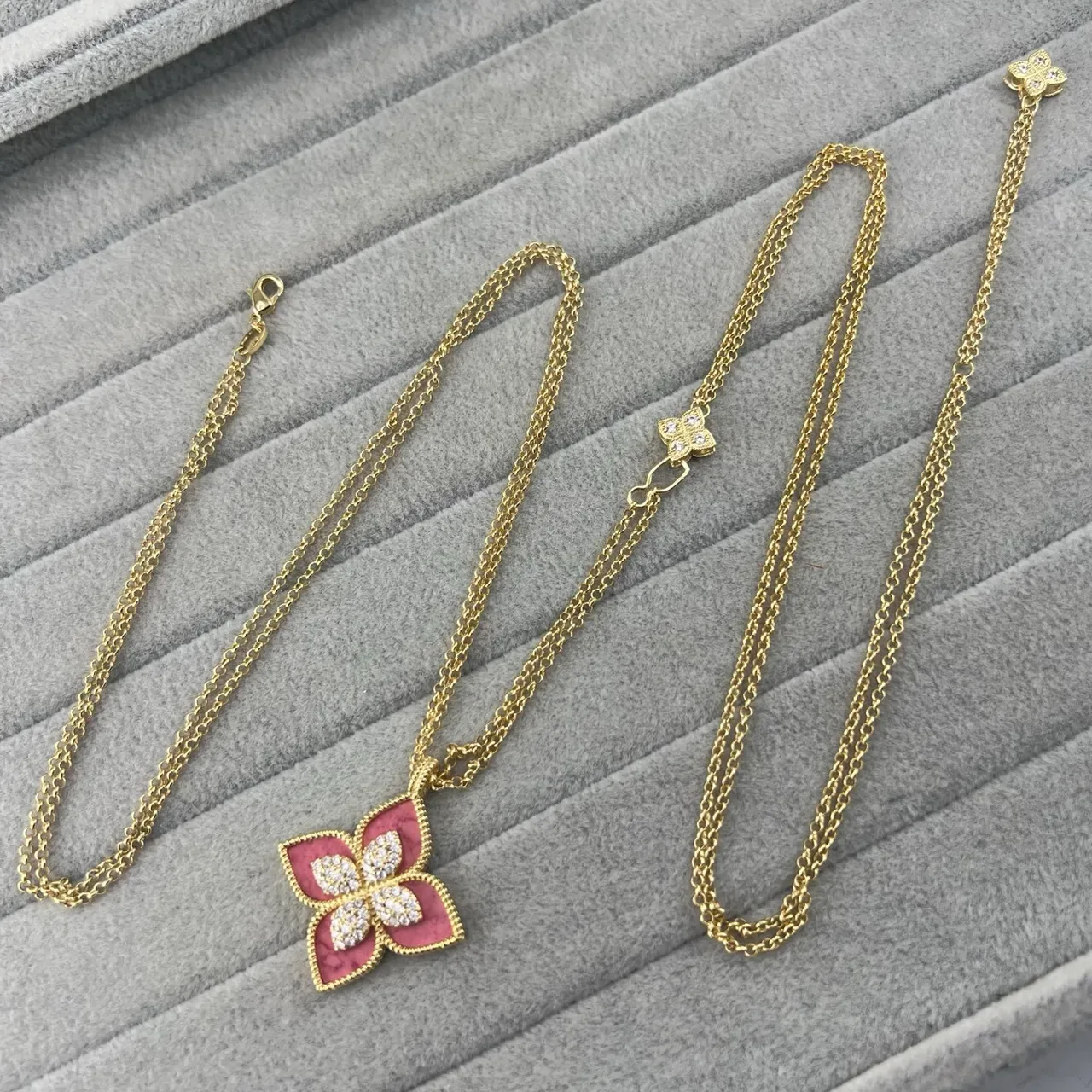 Gold-Tone Floral Malachite and Crystal Pendant Necklaces 3