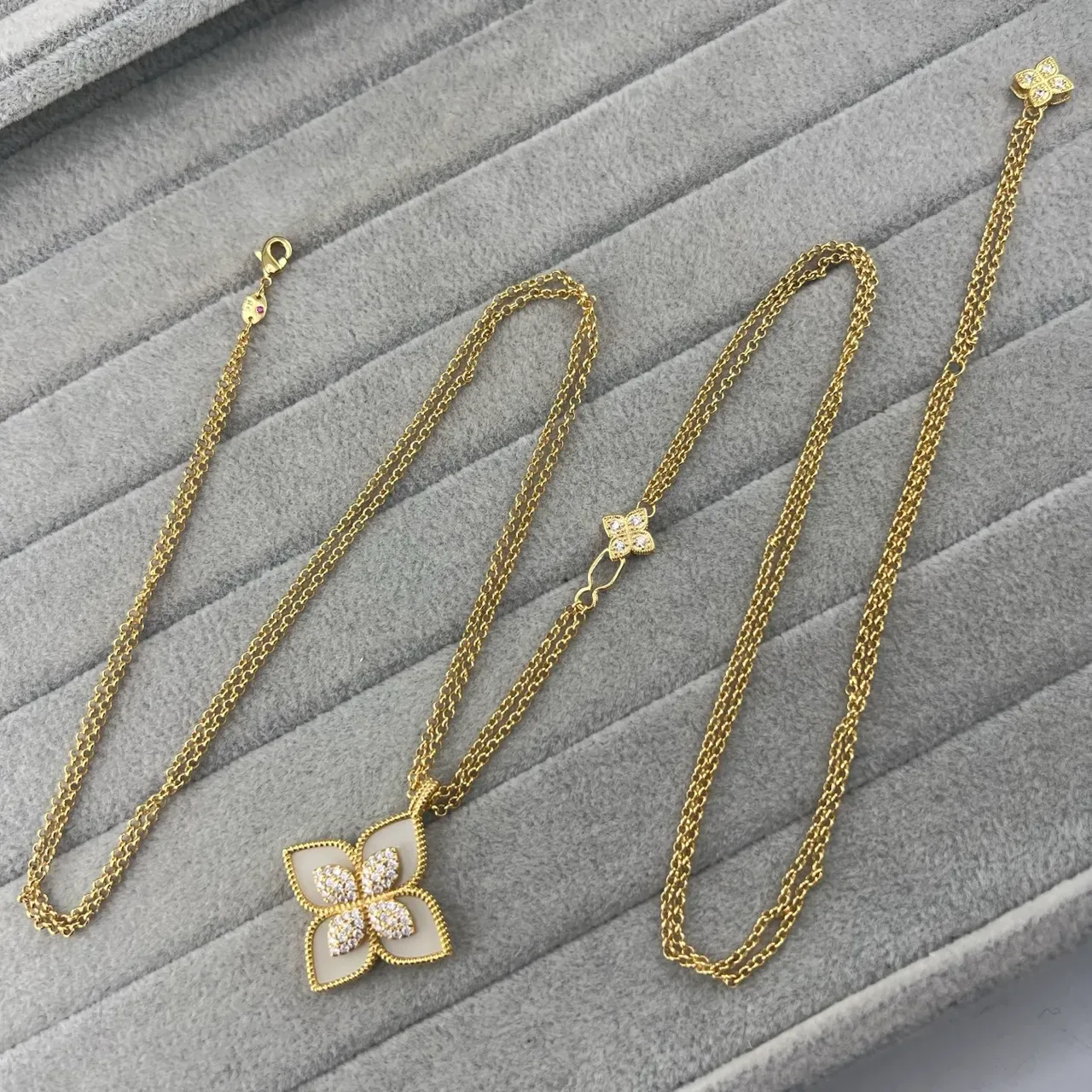 Gold-Tone Floral Malachite and Crystal Pendant Necklaces 4