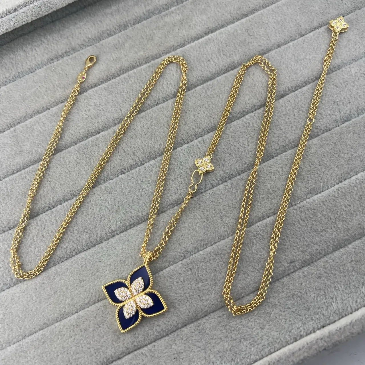 Gold-Tone Floral Malachite and Crystal Pendant Necklaces 5
