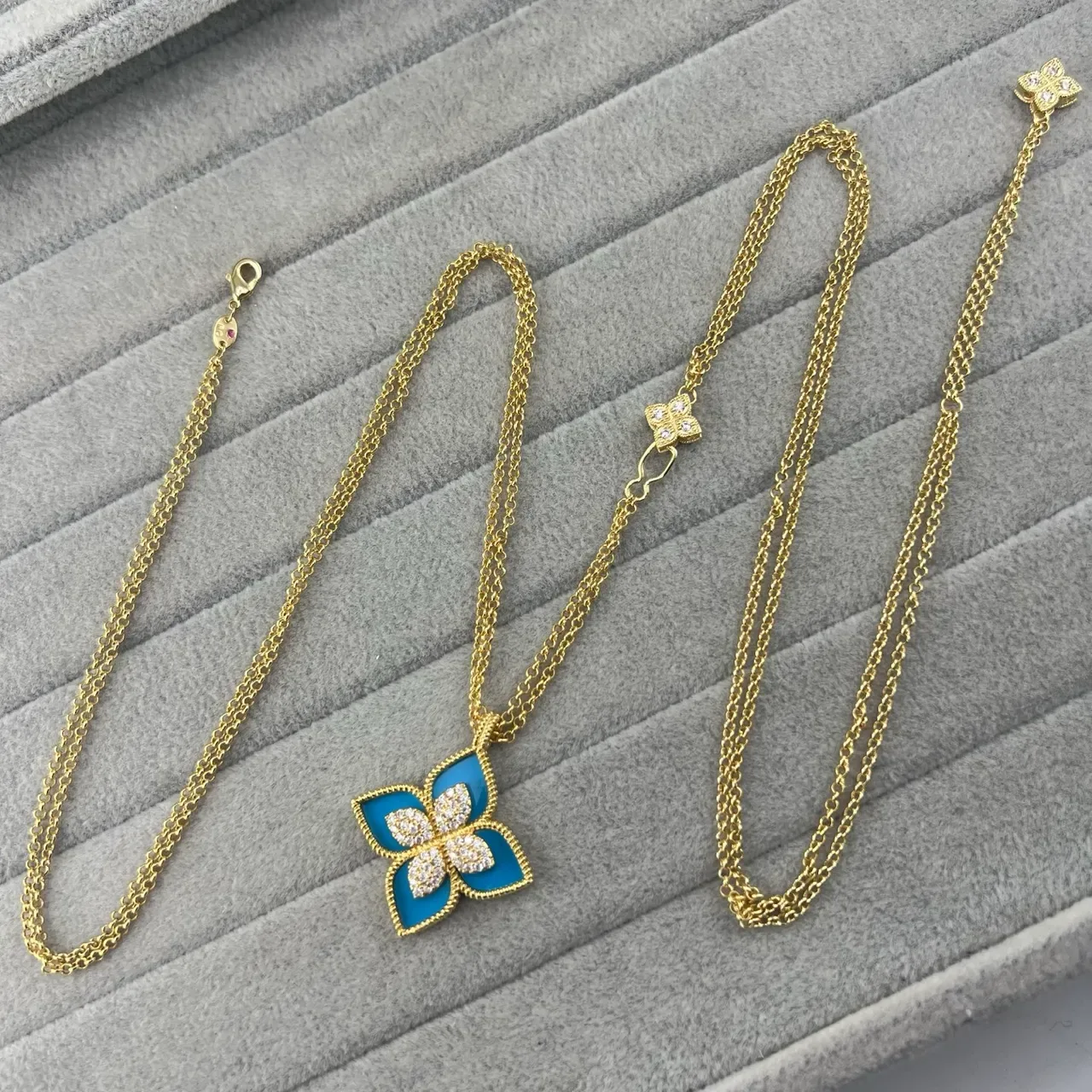 Gold-Tone Floral Malachite and Crystal Pendant Necklaces 6