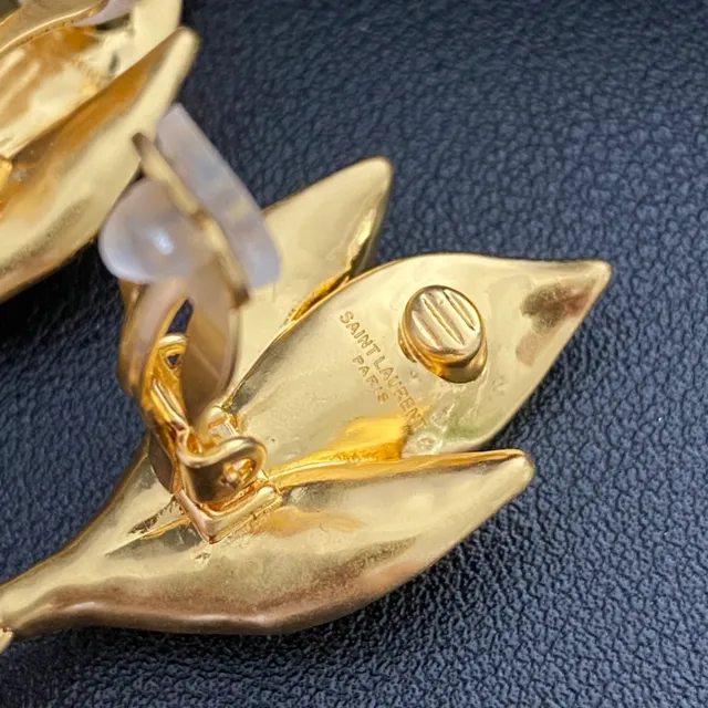 Gold-Tone Floral Motif Teardrop Pearl Drop Earrings 6