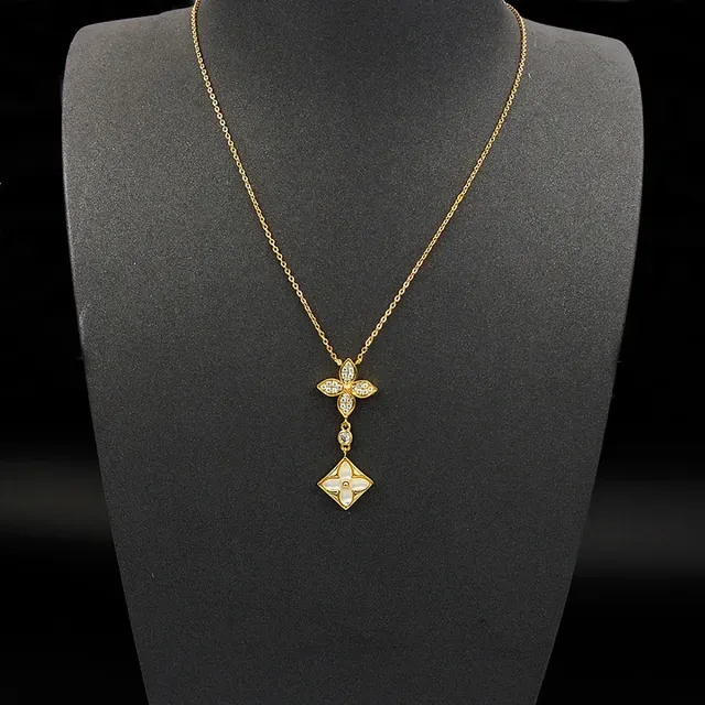 Gold-Tone Floral Pavé Crystal and Mother-of-Pearl Pendant Necklace 5