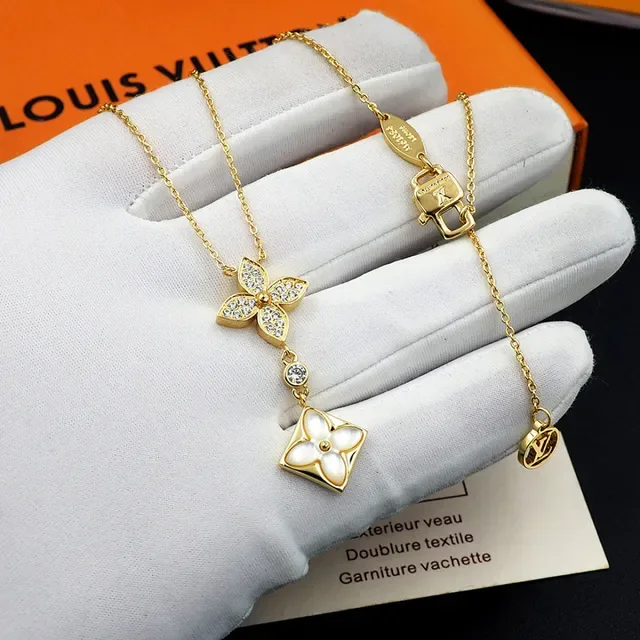 Gold-Tone Floral Pavé Crystal and Mother-of-Pearl Pendant Necklace 6