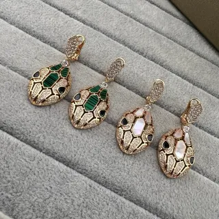 Gold-Tone Geometric Scale Motif Malachite and Mother-of-Pearl Inlay Earrings