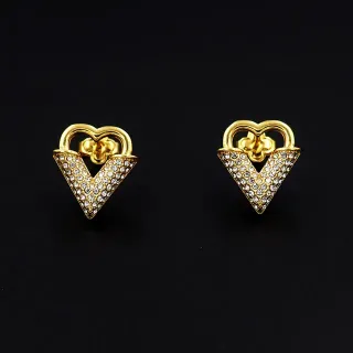 Gold-Tone Heart and V Pavé Crystal Stud Earrings