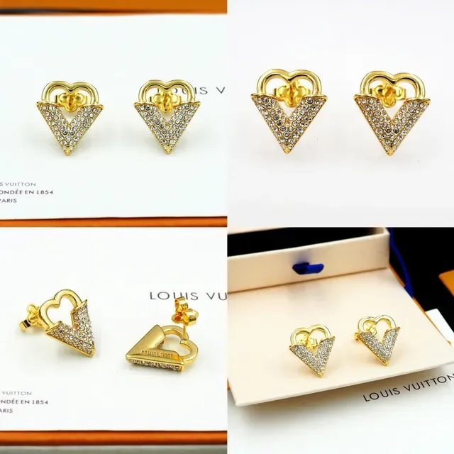 Gold-Tone Heart and V Pavé Crystal Stud Earrings 3