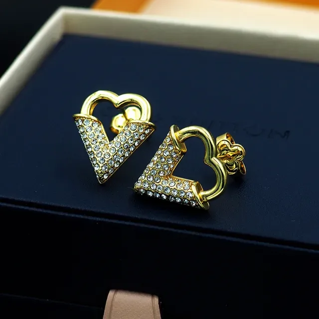 Gold-Tone Heart and V Pavé Crystal Stud Earrings 6