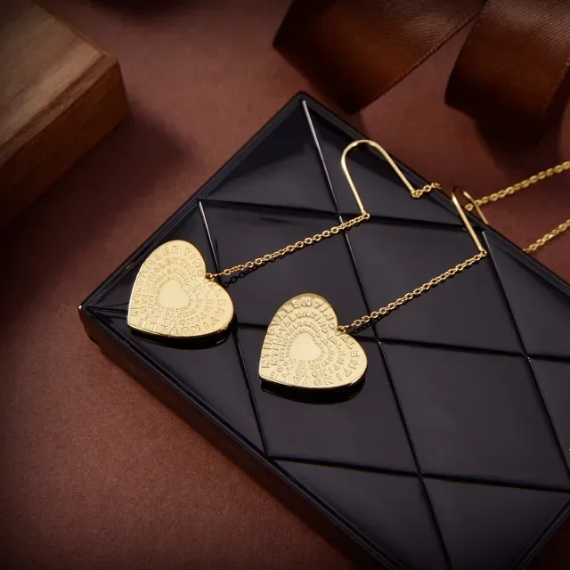 Gold-Tone Heart Pavé Red Stone Chain Drop Earrings 4