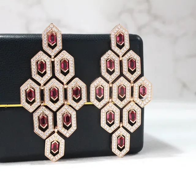 Gold-Tone Honeycomb Cluster Emerald and Pavé Earrings 6