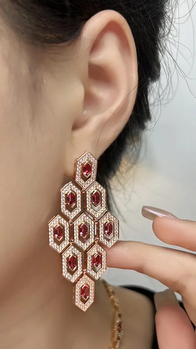 Gold-Tone Honeycomb Cluster Emerald and Pavé Earrings 8