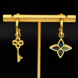 Gold-Tone Key and Quatrefoil Shell Inlay Earrings