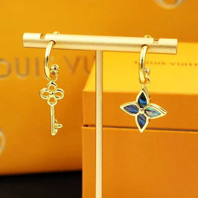 Gold-Tone Key and Quatrefoil Shell Inlay Earrings 2