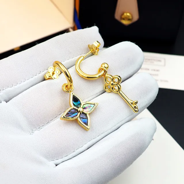 Gold-Tone Key and Quatrefoil Shell Inlay Earrings 6