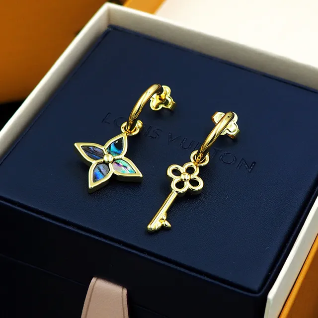 Gold-Tone Key and Quatrefoil Shell Inlay Earrings 8