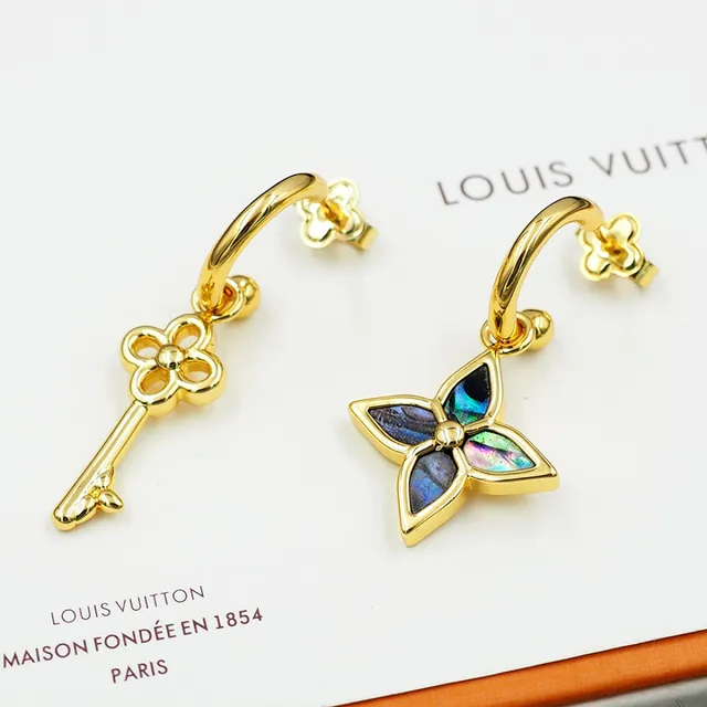 Gold-Tone Key and Quatrefoil Shell Inlay Earrings 12