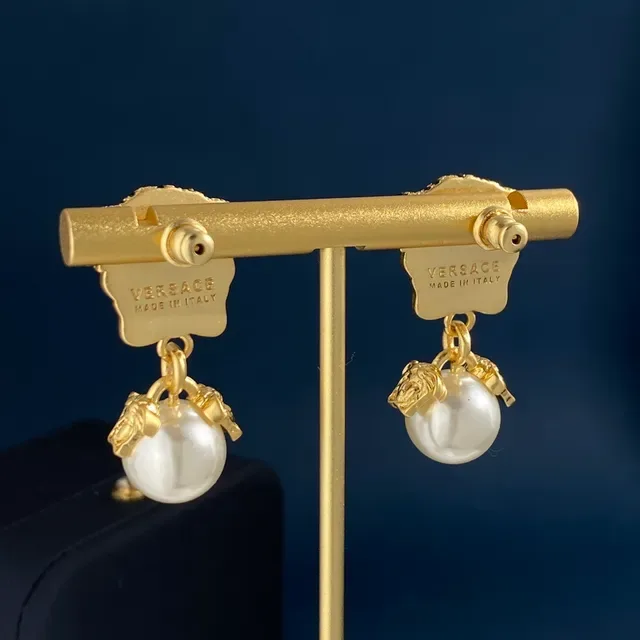 Gold-Tone Medusa Head Pavé Pearl Drop Earrings 4