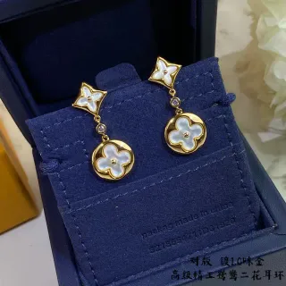 Gold-Tone Mother-of-Pearl Four-Petal Flower Drop Earrings