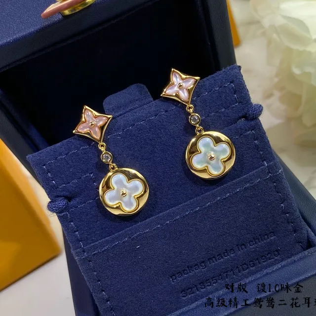 Gold-Tone Mother-of-Pearl Four-Petal Flower Drop Earrings 4