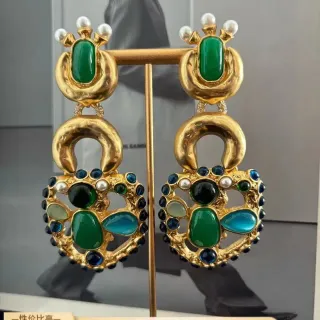Gold-Tone Multi-Gemstone Pearl Dangling Earrings