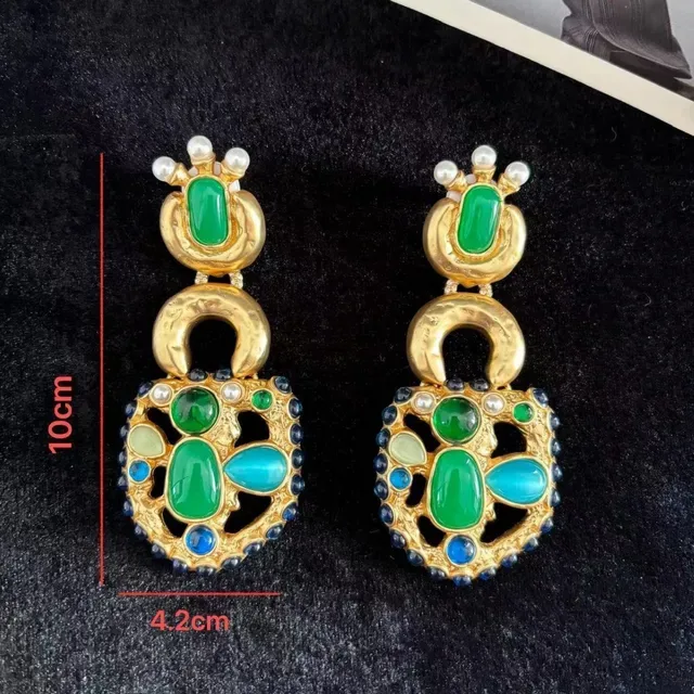 Gold-Tone Multi-Gemstone Pearl Dangling Earrings 6