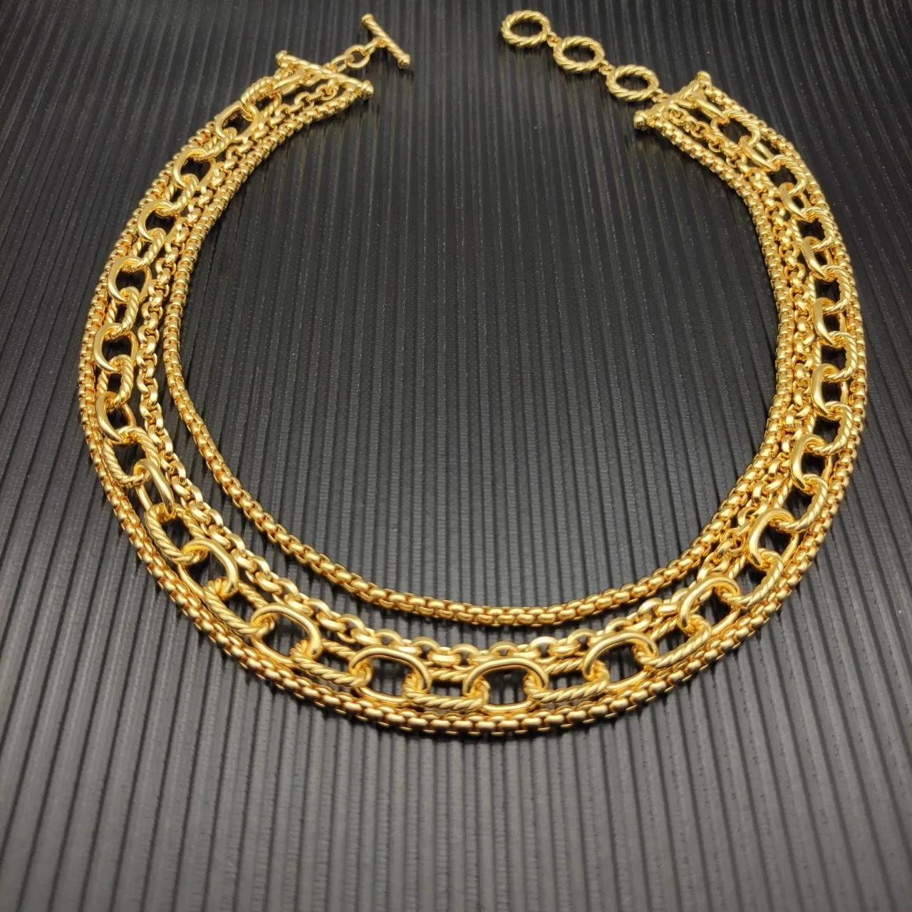 Gold-Tone Multi-Strand Chain Link Toggle Clasp Necklace 5