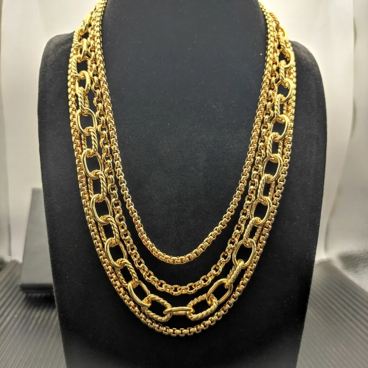 Gold-Tone Multi-Strand Chain Link Toggle Clasp Necklace 7
