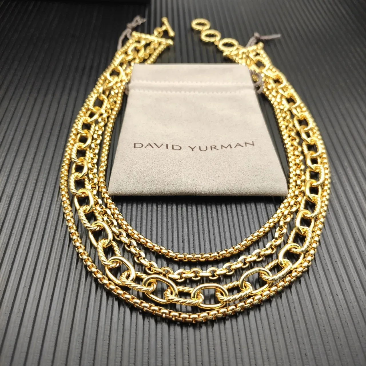 Gold-Tone Multi-Strand Chain Link Toggle Clasp Necklace 8