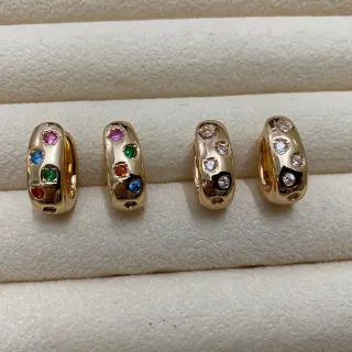 Gold-Tone Multistone Hinged Hoop Earrings