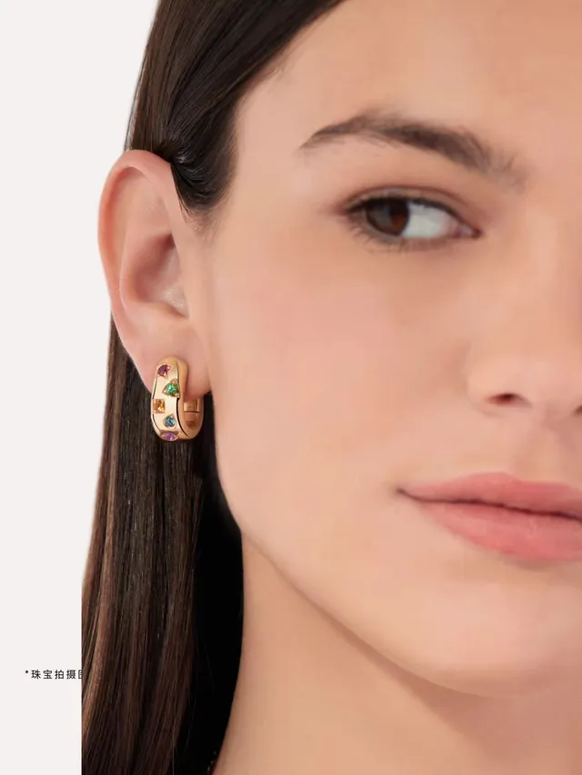 Gold-Tone Multistone Hinged Hoop Earrings 2