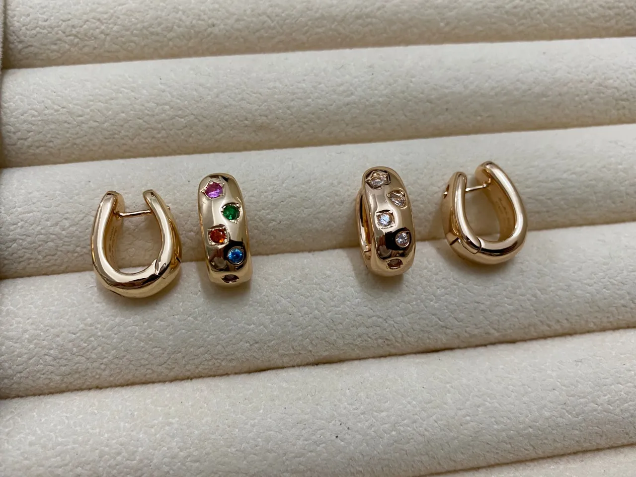 Gold-Tone Multistone Hinged Hoop Earrings 9