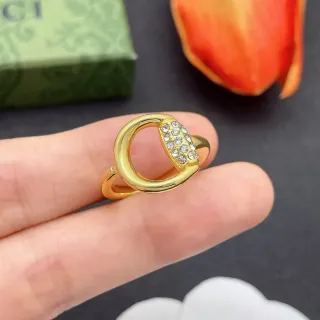 Gold-Tone Open Hoop Pavé Crystal Adjustable Ring