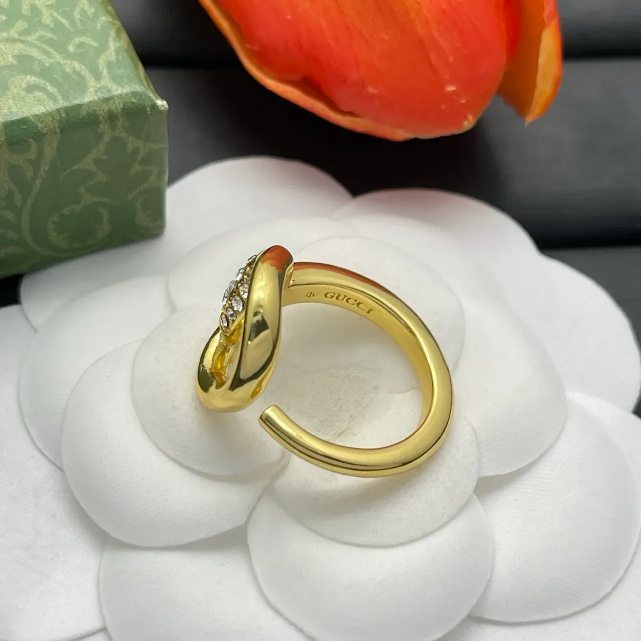 Gold-Tone Open Hoop Pavé Crystal Adjustable Ring 3