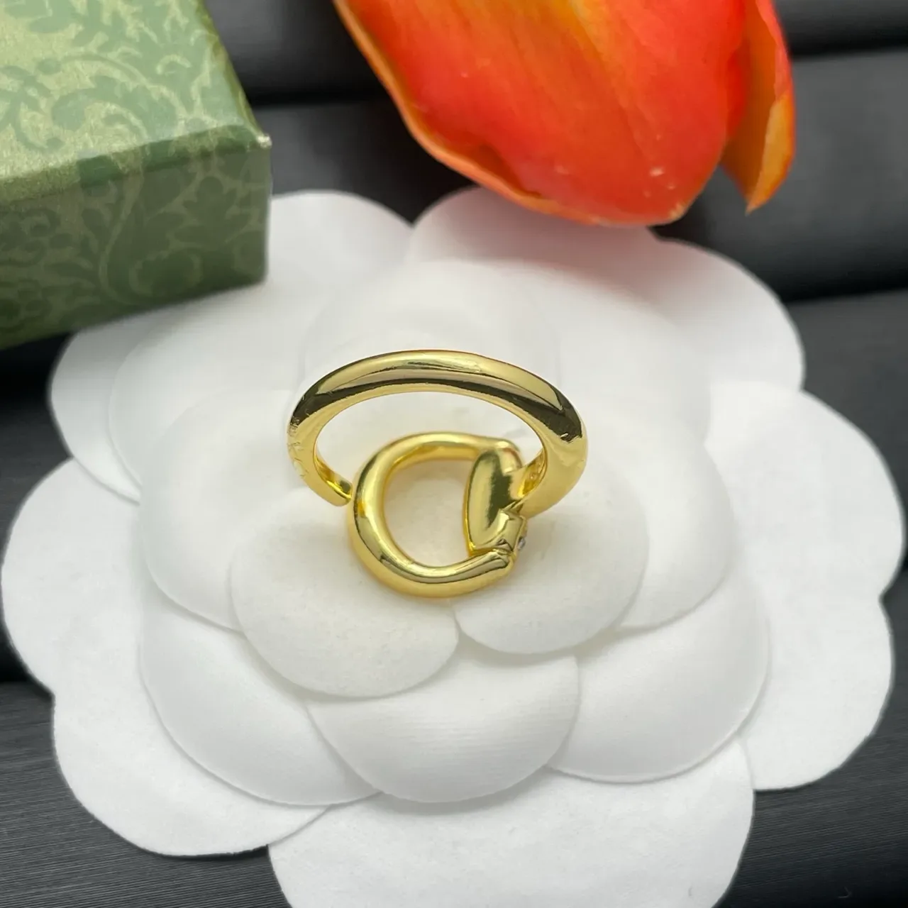 Gold-Tone Open Hoop Pavé Crystal Adjustable Ring 4