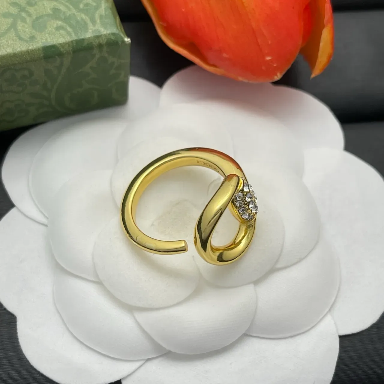 Gold-Tone Open Hoop Pavé Crystal Adjustable Ring 5